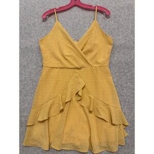 Mi Ami for Francesca's Gold Yellow Textured Ruffle Mini Dress L New Cocktail